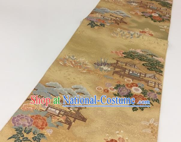 Japanese Traditional Classical Peony Pine Pattern Golden Waistband Kimono Brocade Accessories Asian Japan Yukata Belt for Women