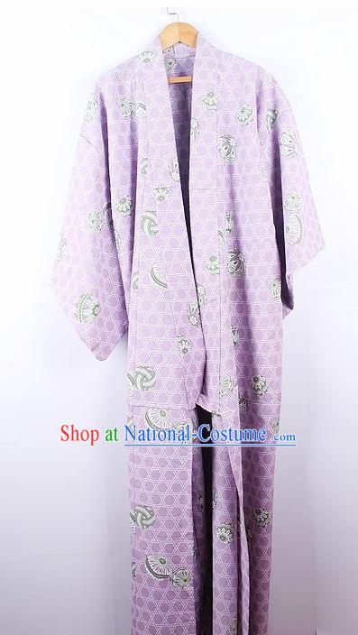 Asian Japanese Ceremony Palace Printing Lilac Kimono Traditional Japan Yukata Dress for Women