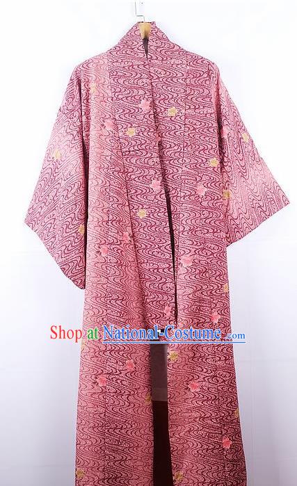 Asian Japanese Ceremony Palace Printing Wine Red Kimono Traditional Japan Yukata Dress for Women