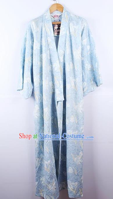 Asian Japanese Ceremony Palace Printing Blue Kimono Traditional Japan Yukata Dress for Women