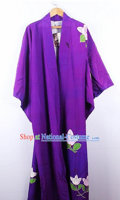 Asian Japanese Ceremony Palace Printing Purple Kimono Traditional Japan Yukata Dress for Women