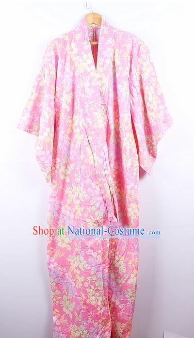 Asian Japanese Ceremony Palace Pink Kimono Dress Traditional Japan Yukata Costume for Women