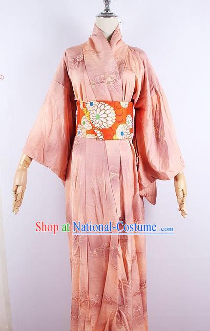 Asian Japanese Ceremony Printing Cherry Blossom Pink Kimono Dress Traditional Japan Yukata Costume for Women