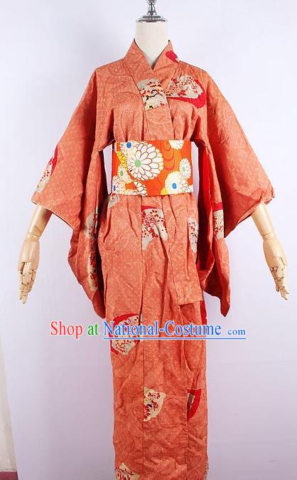 Asian Japanese Ceremony Printing Watermelon Red Kimono Dress Traditional Japan Yukata Costume for Women