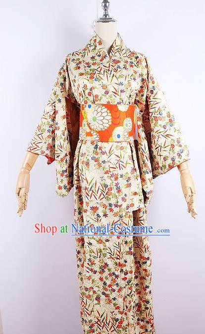 Asian Japanese Ceremony Printing Bamboo Leaf Kimono Dress Traditional Japan Yukata Costume for Women