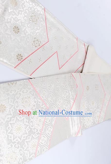 Japanese Classical Pattern White Waistband Traditional Kimono Brocade Accessories Asian Japan Yukata Belt for Women