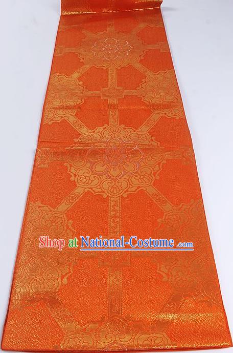 Japanese Classical Lucky Flowers Pattern Orange Waistband Traditional Kimono Brocade Accessories Asian Japan Yukata Belt for Women