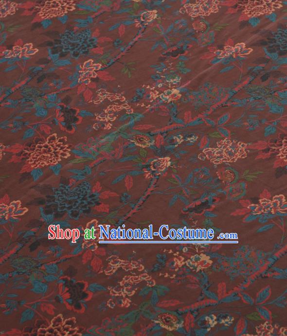 Chinese Traditional Flowers Pattern Design Brown Gambiered Guangdong Gauze Asian Brocade Silk Fabric