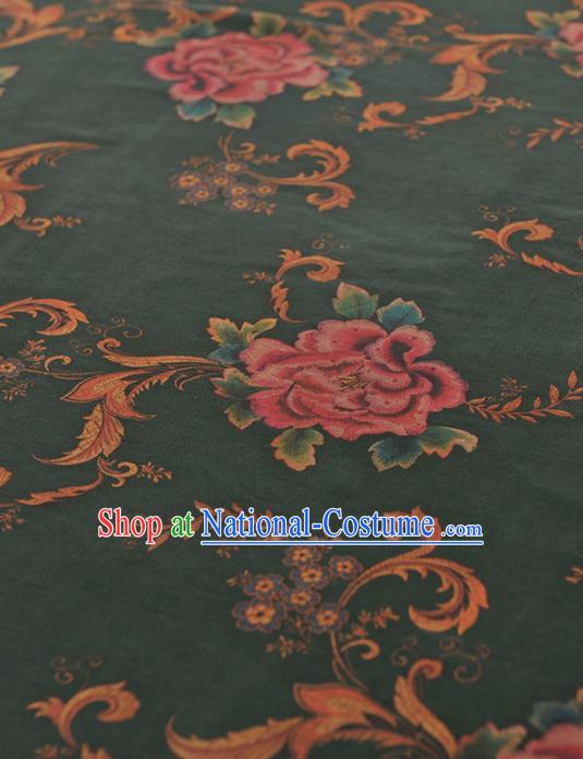 Chinese Traditional Peony Pattern Design Atrovirens Gambiered Guangdong Gauze Asian Brocade Silk Fabric