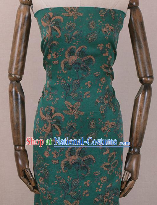 Asian Chinese Classical Pattern Design Green Gambiered Guangdong Gauze Traditional Cheongsam Brocade Silk Fabric