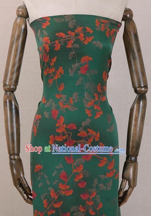 Asian Chinese Classical Ginkgo Leaf Pattern Design Green Gambiered Guangdong Gauze Traditional Cheongsam Brocade Silk Fabric