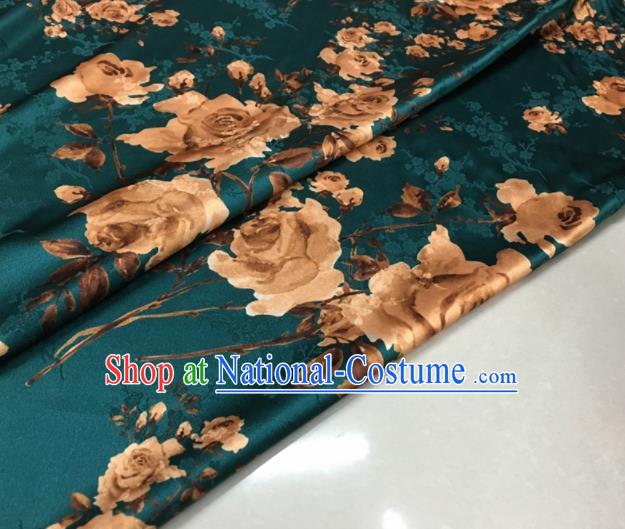 Asian Chinese Classical Roses Pattern Atrovirens Brocade Satin Drapery Traditional Cheongsam Brocade Silk Fabric