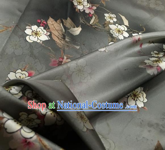 Asian Chinese Classical Plum Pattern Grey Brocade Satin Drapery Traditional Cheongsam Brocade Silk Fabric