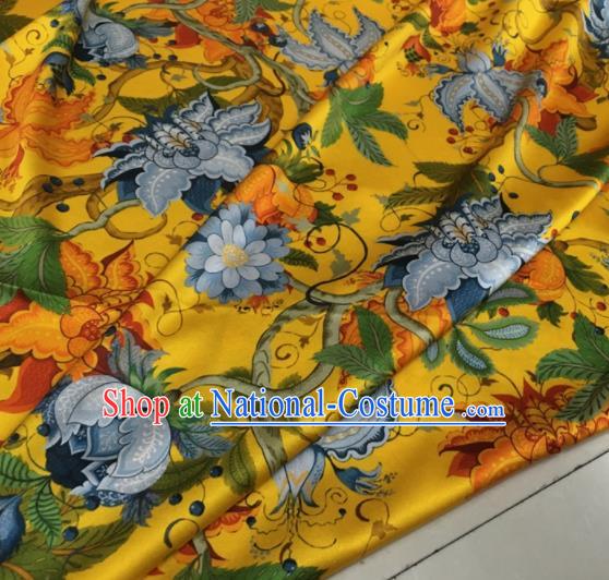 Asian Chinese Classical Pattern Yellow Brocade Satin Drapery Traditional Cheongsam Brocade Silk Fabric