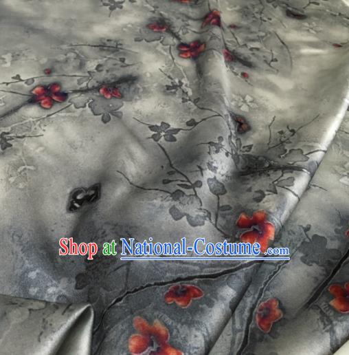 Asian Chinese Classical Plum Pattern Grey Brocade Satin Drapery Traditional Cheongsam Brocade Silk Fabric