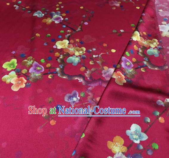 Asian Chinese Classical Plum Pattern Rosy Brocade Satin Drapery Traditional Cheongsam Brocade Silk Fabric