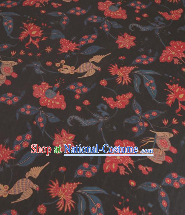 Asian Chinese Classical Birds Pattern Black Gambiered Guangdong Gauze Traditional Cheongsam Brocade Silk Fabric