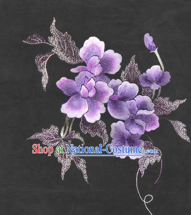 Asian Chinese Classical Embroidered Purple Flowers Pattern Gambiered Guangdong Gauze Traditional Cheongsam Brocade Silk Fabric