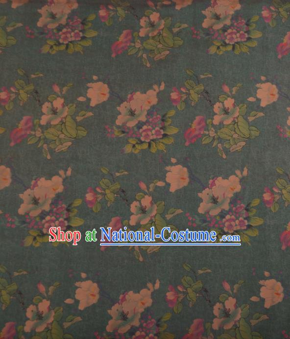 Asian Chinese Classical Pear Flowers Pattern Olive Green Gambiered Guangdong Gauze Traditional Cheongsam Brocade Silk Fabric