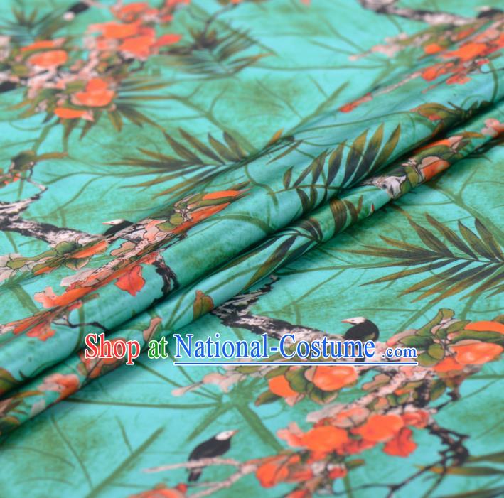 Asian Chinese Classical Flowers Bird Pattern Green Gambiered Guangdong Gauze Traditional Cheongsam Brocade Silk Fabric