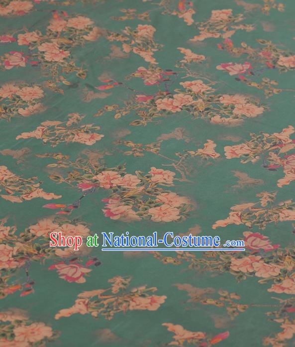 Asian Chinese Classical Begonia Flowers Pattern Green Gambiered Guangdong Gauze Traditional Cheongsam Brocade Silk Fabric