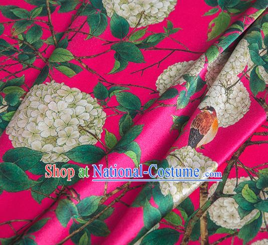 Asian Chinese Classical Hydrangea Pattern Rosy Brocade Satin Drapery Traditional Cheongsam Brocade Silk Fabric