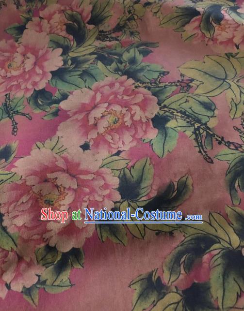 Asian Chinese Classical Peony Pattern Pink Satin Drapery Gambiered Guangdong Gauze Brocade Traditional Cheongsam Brocade Silk Fabric