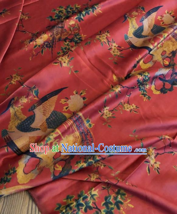 Asian Chinese Classical Phoenix Pattern Red Satin Drapery Gambiered Guangdong Gauze Brocade Traditional Cheongsam Brocade Silk Fabric