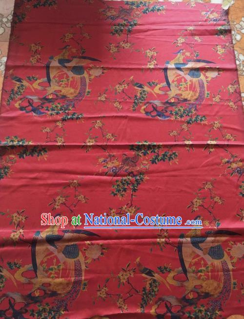 Asian Chinese Classical Phoenix Pattern Red Satin Drapery Gambiered Guangdong Gauze Brocade Traditional Cheongsam Brocade Silk Fabric