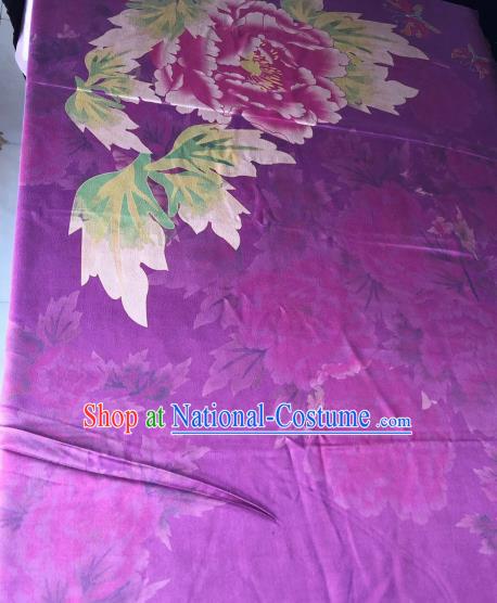 Asian Chinese Classical Peony Pattern Purple Satin Drapery Gambiered Guangdong Gauze Brocade Traditional Cheongsam Brocade Silk Fabric