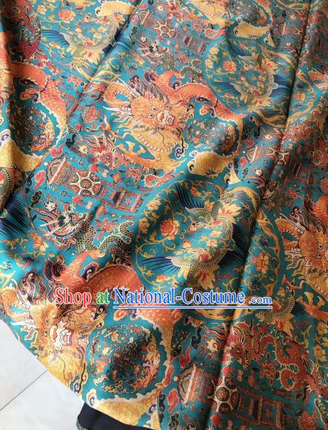 Asian Chinese Classical Phoenix Peony Pattern Blue Satin Drapery Gambiered Guangdong Gauze Brocade Traditional Cheongsam Brocade Silk Fabric