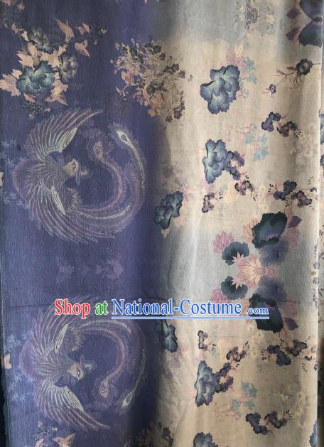 Asian Chinese Classical Phoenix Pattern Purple Satin Drapery Gambiered Guangdong Gauze Brocade Traditional Cheongsam Brocade Silk Fabric