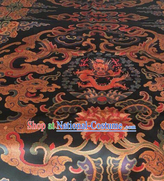 Asian Chinese Classical Cloud Dragon Pattern Black Satin Drapery Gambiered Guangdong Gauze Brocade Traditional Cheongsam Brocade Silk Fabric