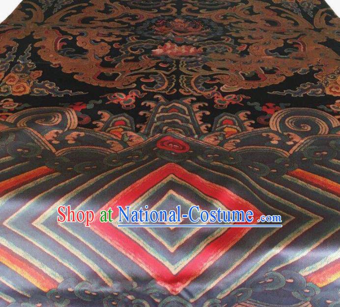 Asian Chinese Classical Cloud Dragon Pattern Black Satin Drapery Gambiered Guangdong Gauze Brocade Traditional Cheongsam Brocade Silk Fabric