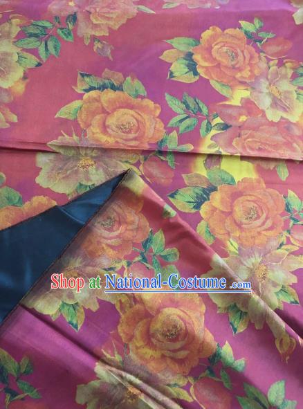 Asian Chinese Classical Roses Pattern Purple Satin Drapery Gambiered Guangdong Gauze Brocade Traditional Cheongsam Brocade Silk Fabric