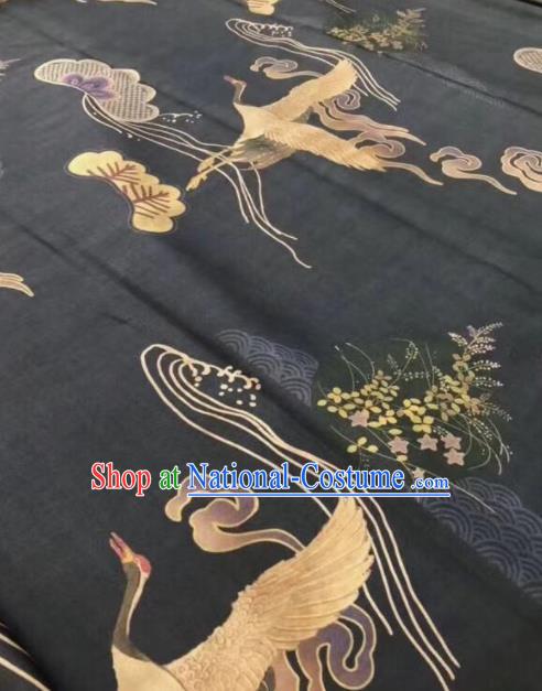 Asian Chinese Classical Cranes Pattern Black Satin Drapery Gambiered Guangdong Gauze Brocade Traditional Cheongsam Brocade Silk Fabric