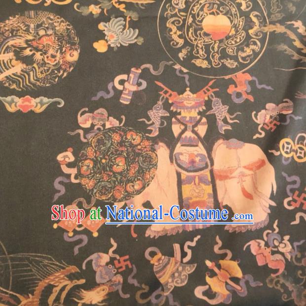 Asian Chinese Classical Elephant Pattern Black Satin Drapery Gambiered Guangdong Gauze Brocade Traditional Cheongsam Brocade Silk Fabric