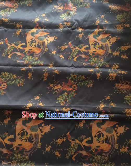 Asian Chinese Classical Phoenix Pattern Black Satin Drapery Gambiered Guangdong Gauze Brocade Traditional Cheongsam Brocade Silk Fabric