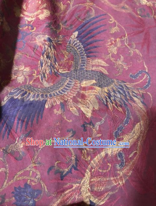 Asian Chinese Classical Phoenix Pattern Amaranth Satin Drapery Gambiered Guangdong Gauze Brocade Traditional Cheongsam Brocade Silk Fabric