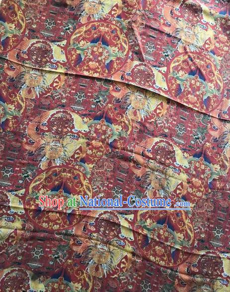 Asian Chinese Classical Dragon Phoenix Pattern Wine Red Satin Drapery Gambiered Guangdong Gauze Brocade Traditional Cheongsam Brocade Silk Fabric