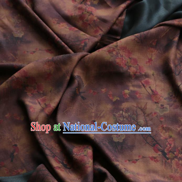 Asian Chinese Classical Plum Pattern Purple Gambiered Guangdong Gauze Satin Drapery Brocade Traditional Cheongsam Brocade Silk Fabric