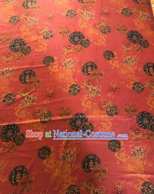 Asian Chinese Classical Dragons Pattern Red Satin Drapery Gambiered Guangdong Gauze Brocade Traditional Cheongsam Brocade Silk Fabric