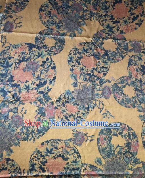 Asian Chinese Classical Peony Pattern Yellow Satin Drapery Gambiered Guangdong Gauze Brocade Traditional Cheongsam Brocade Silk Fabric