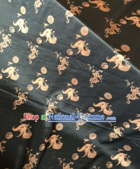 Asian Chinese Classical Dragon Phoenix Pattern Black Satin Drapery Gambiered Guangdong Gauze Brocade Traditional Cheongsam Brocade Silk Fabric