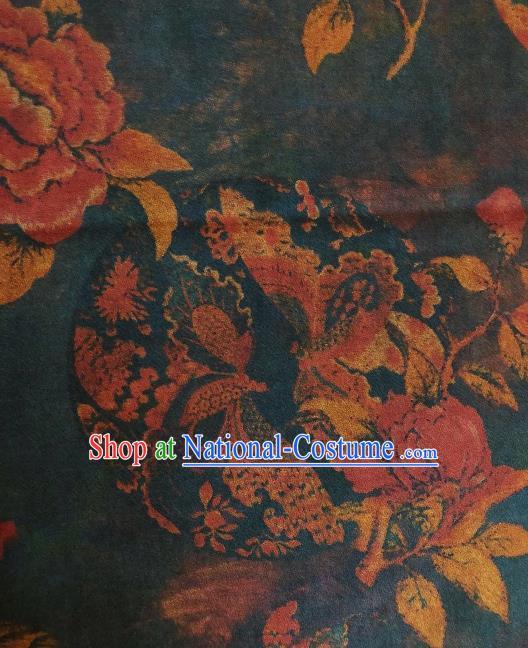 Asian Chinese Classical Peony Butterfly Pattern Atrovirens Satin Drapery Gambiered Guangdong Gauze Brocade Traditional Cheongsam Brocade Silk Fabric