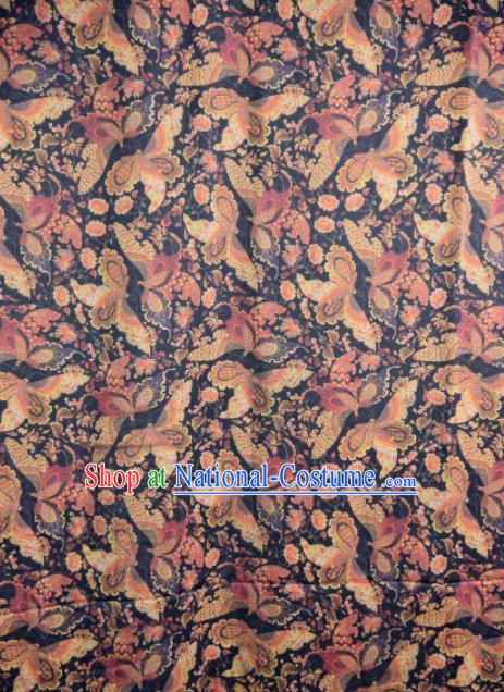 Asian Chinese Classical Butterfly Pattern Navy Satin Drapery Gambiered Guangdong Gauze Brocade Traditional Cheongsam Brocade Silk Fabric