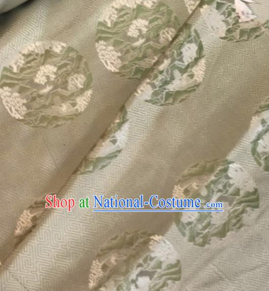 Asian Chinese Classical Pattern Beige Satin Drapery Gambiered Guangdong Gauze Brocade Traditional Cheongsam Brocade Silk Fabric