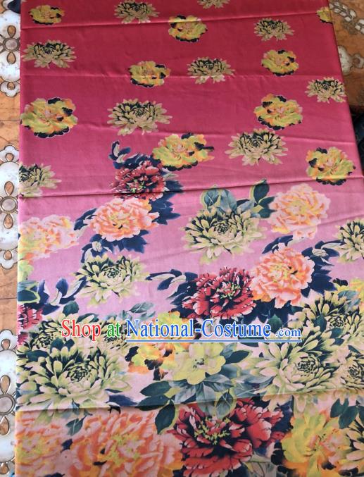 Asian Chinese Classical Peony Pattern Pink Satin Drapery Gambiered Guangdong Gauze Brocade Traditional Cheongsam Brocade Silk Fabric