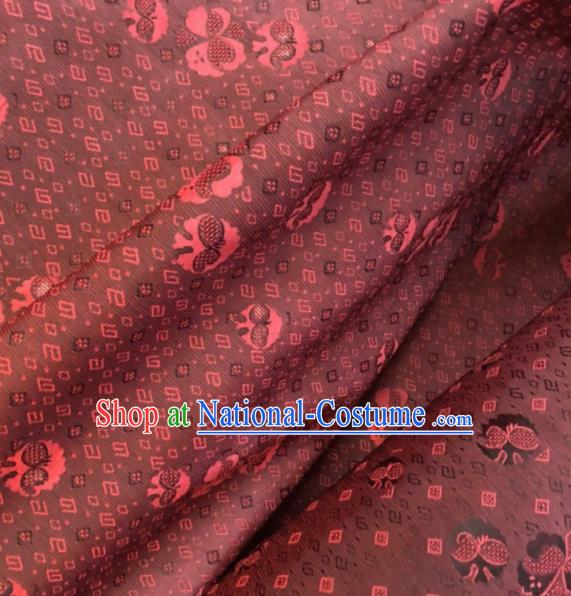 Asian Chinese Classical Auspicious Pattern Wine Red Satin Drapery Gambiered Guangdong Gauze Brocade Traditional Cheongsam Brocade Silk Fabric