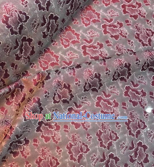 Asian Chinese Classical Peony Pattern Amaranth Satin Drapery Gambiered Guangdong Gauze Brocade Traditional Cheongsam Brocade Silk Fabric